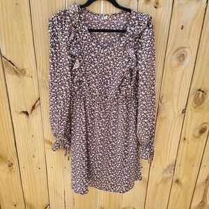 Floral boho dress brown and white